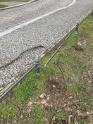 Foto: Beschädigung Abgrenzung Weg zum Rasen 